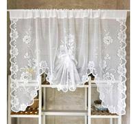 Maritown Lace Valances for Windows 1 Panel 180W x 100H cm Semi-Sheer Net Curtains Rod Pocket Floral Patterned Boho Farmhouse Short Curtains Swag for Closet Kitchen Bedroom Living Room Cafe