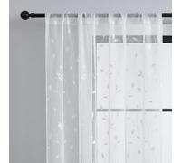 Maritown Net Curtains for windows 2 Panels Semi Sheer Privacy Rod Pocket Embroidered Leaf Patterned Voile Curtain Panel for Living Room Bedroom Kitchen Cafe Window Door