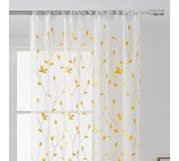 Maritown Net Curtains for windows 2 Panels Semi Sheer Privacy Rod Pocket Embroidered Leaf Patterned Voile Curtain Panel for Living Room Bedroom Kitchen Cafe Window Door