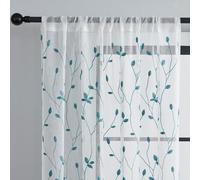 Maritown Net Curtains for windows 2 Panels Semi Sheer Privacy Rod Pocket Embroidered Leaf Patterned Voile Curtain Panel for Living Room Bedroom Kitchen Cafe Window Door