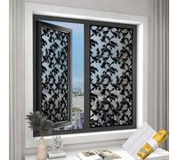 Maritown Net Curtains Self Adhesive Cut to Size Semi Sheer Lace Curtain No Drill Stick on Voile Curtain for Bedroom Kitchen Living Room Bathroom Windows Doors (Black, 140W x 100H cm)