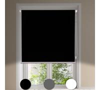 Maritown No Drill Blackout Roller Blinds Stick on Thermal Curtains Blinds for Windows Kitchen, Bathroom, Bedroom UV Protection 3 Ways to Easy Fit- Self Adhesive, Hang or Drill (Black, 90W x 170H cm)