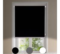 Maritown No Drill Blackout Roller Blinds Stick on Thermal Curtains Blinds for Windows Kitchen, Bathroom, Bedroom UV Protection 3 Ways to Easy Fit- Self Adhesive, Hang or Drill (Black, 45W x 130H cm)