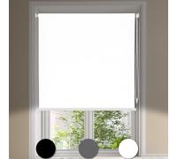 Maritown No Drill Blackout Roller Blinds Stick on Thermal Curtains Blinds for Windows Kitchen, Bathroom, Bedroom UV Protection 3 Ways to Easy Fit- Self Adhesive, Hang or Drill (White, 50W x 130H cm)