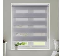 Maritown No Drill Day and Night Zebra Roller Blinds for Windows Double Layer Light Filtering Privacy and Blackout Blinds Stick on Easy Fit for Bedroom,Kitchen,Bathroom (Grey, 75W x 160H cm)