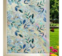 Maritown Stained Glass Window Film - Rainbow Pattern Privacy Covering With Leaves Design, Static Cling Self Adhesive Stickers for Home, Living Room, Kitchen, Office