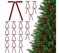 Maritown Velvet Bows for Christmas Tree 24 Pcs 13x18cm Large Red Green Velvet Bow Ornaments Flocked Baubles Wreath Making Supplies Holiday Party Decorations for Indoor Home Decor