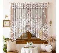 Maritown White Lace Floral Curtain Rod Pocket Kitchen Net Curtains for Windows, Farmhouse Window Valances for Cafe, Bathroom, Bedroom, Living Room Decor, 160x300cm