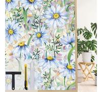 Maritown Window Film Privacy Rainbow Static Cling Window Film Plants Flowers Patterned Stained Glass Decorative Window Covering Stickers Films for Bathroom Kitchen Glass Windows Doors