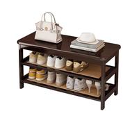 MARIYCH Farmhouse Entryway Storage Bench, 3-Tier Solid Wood Shoe Rack, Stylish Organizer for Living Room & Bedroom, Brown, Space-Saving Home Furniture