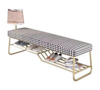 MARIYCH Farmhouse Shoe Storage Bench, Upholstered End of Bed Bench with Shoe Rack & Marble Tray, Stylish Linen Furniture for Bedroom, Living Room & Mudroom Organization
