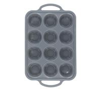 Marjoramy 12 Cup Muffin Tray, Silicone Muffin Pan with Metal Frame,Cupcake Tray with Handle,Non Stick Baking Trays for Baking Pan,Oven,Egg Bites,Whoopie Pie,Tart,37.5 * 23 * 3 Cm,Grey
