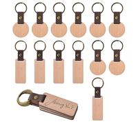 Marjoramy 16 Pcs Wooden Keychain Blanks, Wooden Keyring with Split Ring, Wood Leather Key Ring Blanks, DIY Key Rings Keychains, Keychain Bulk Wood Rings for DIY Pet Tags Ornaments