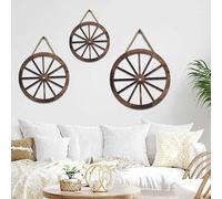 Marjoramy 3 Pcs Wooden Wagon Wheel Wall,Art Vintage,Rustic Round Wood Cartwheel Decor Decorative,Old Western Style 3D Hanging Plaque for Bar,Garage,Home,Office,Indoor Outdoor (Brown)