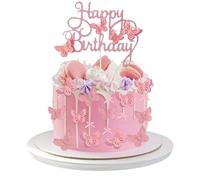 Marjoramy Pink Butterfly Happy Birthday Cake Toppers,Pink Glitter Butterfly Cake Decorations,Butterfly Theme Cake Cupcake Toppers for Girls Women Birthday Decorations