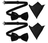 Marjoramy Set of 4 Bow Tie for Men Solid Color Pre-Tied, Adjustable Tuxedo Two Layer Bow Tie and Pocket Square Set for Dinners, Weddings, Parties, Business, Proms (Black)