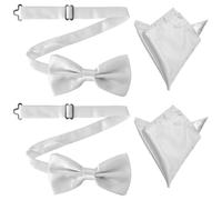 Marjoramy Set of 4 Bow Tie for Men Solid Color Pre-Tied, Adjustable Tuxedo Two Layer Bow Tie and Pocket Square Set for Dinners, Weddings, Parties, Business, Proms (White)