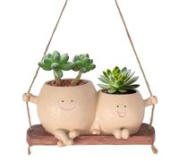 Marjoramy Swing Face Planter Pot,Double Smiley Face-Hanging Plant Pot,Indoor Outdoor Plant Holder with Drainage Hole, Hanging Resin Flower Head Planters for Home Office Balcony Garden
