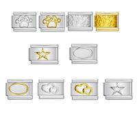 MARJS 10 Dog Cat Paw Gold Star Starter Bundle Silver Italian 9mm Link Stainless Steel Compatible With Modular Bracelet