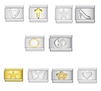 MARJS 10 Heart Cross Butterfly Ying Yang Starter Bundle Silver Italian 9mm Link Stainless Steel Compatible With Modular Bracelet