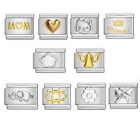 MARJS 10 Mum Mom Kitty Princess Elephant Starter Bundle Silver Italian 9mm Link Stainless Steel Compatible With Modular Bracelet