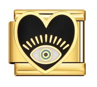 MARJS 18k Gold I Love you Heart Black Evil Eye Silver Italian 9mm Link Stainless Steel Modular Compatible With Bracelet