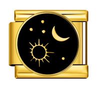 MARJS 18K Gold Love Mother Daughter Sister Wife Cross Evil Eye Crown Heart Silver Italian 9mm Link Stainless Steel Modular Compatible With Bracelet (Moon Star Constellation Night Sky 18k)