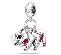 MARJS 4 Aces Charm Las Vegas Playing Cards Casino Poker Hearts Charm Bead Pendant, 925 Sterling Silver Dangle Charm, Compatible With Pandora & European Bracelet
