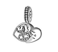 MARJS 50th Charm 50 Birthday Love Forever & Always Heart Anniversary Fifty Charm Bead Pendant, 925 Sterling Silver Dangle Charm, Compatible With Pandora & European Bracelet