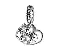 MARJS 60th Charm 60 Birthday Love Forever & Always Heart Anniversary Sixty Charm Bead Pendant, 925 Sterling Silver Dangle Charm, Compatible With Pandora & European Bracelet