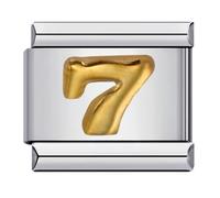 MARJS 7 Seven Number Age Birthday Birth Month Date Anniversary Gold Silver Italian 9mm Link Stainless Steel Charm Compatible With Bracelet