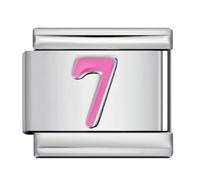 MARJS 7 Seven Number Age Birthday Birth Month Date Anniversary Pink Silver Italian 9mm Link Stainless Steel Compatible With Modular Bracelet