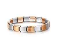 MARJS 9mm Pink Lavender Red Rose Stainless Steel Italian Charm Link Starter Bracelet Silver Italian 9mm Link Stainless Steel Charm Compatible With Modular (Rose Gold Silver Alternating)