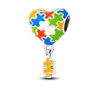 MARJS ADHD Autism Rainbow I Love You Heart Puzzle Awareness Charm Bead Pendant 925 Sterling Silver Dangle Compatible With Pandora Charm Bracelet