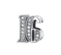 MARJS Aged Sweet 16 Sixteen Charm 16th Birthday Number Charm Bead Pendant, 925 Sterling Silver Dangle Charm, Compatible With Pandora & European Bracelet
