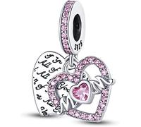 MARJS All Of My I Love You Heart Pink Crystal Split Charm Bead Pendant 925 Sterling Silver Dangle Compatible With Pandora Charm Bracelet