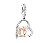 MARJS Always My Sister Forever My Friend Big Little Twin Love You Heart Charm Bead Pendant 925 Sterling Silver Dangle Compatible With Pandora Charm Bracelet