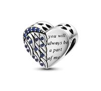 MARJS Angel Wings Love Heart Remembrance RIP You Will Always Be A Part Of Me Crystal Bead Pendant, 925 Sterling Silver Dangle Charm, Compatible With Pandora & European Bracelet