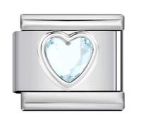 MARJS Anniversary Crystal Love Heart Birthday Silver Italian 9mm Link Stainless Steel Modular Compatible With Bracelet (Aquamarine Blue Smooth Love Heart Link)