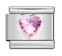 MARJS Anniversary Crystal Love Heart Birthday Silver Italian 9mm Link Stainless Steel Modular Compatible With Bracelet (February Pink Amethyst Smooth Love Heart Link)