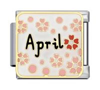 MARJS April Flowers Flora Month Birth Year Birthday Anniversary Silver 9mm Italian Link Charm Stainless Steel Compatible With Bracelet