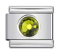 MARJS August Peridot Round Crytal Month Birth Year Birthday Stone Anniversary Birthstone Crystal Silver Italian 9mm Link Stainless Steel Modular Compatible With Bracelet