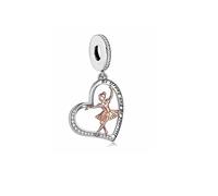 MARJS Ballet Ballerina Dance Be Strong Be Yourself Rose Gold Love Heart Charm Bead Pendant 925 Sterling Silver Dangle Compatible With Pandora Charm Bracelet