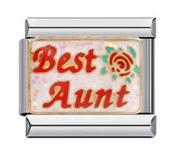 MARJS Best Aunt Auntie Red Rose Silver Italian 9mm Link Stainless Steel Modular Compatible With Bracelet