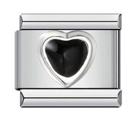 MARJS Black Love You Heart Silver Italian 9mm Link Stainless Steel Compatible With Modular Bracelet