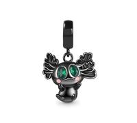MARJS Black Mexican Axolotl Emerald Green Eye Lizard Dragon Charm Bead Pendant 925 Sterling Silver Dangle Compatible With Pandora Charm Bracelet