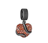 MARJS Black Snake I love You Red Heart Serpent Charm Bead Pendant 925 Sterling Silver Dangle Compatible With Pandora Charm Bracelet