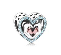 MARJS Blue Boy Baby Newborn Mother To Be Love You Heart Hands Feet Footprint Charm Bead Pendant 925 Sterling Silver Dangle Compatible With Pandora Charm Bracelet