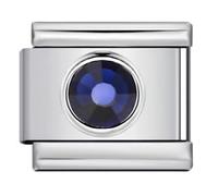 MARJS Blue Sapphire Round Crytal Month Birth Year Birthday Stone Anniversary Birthstone Crystal Silver Italian 9mm Link Stainless Steel Modular Compatible With Bracelet