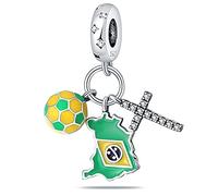 MARJS Brazil Brasil Football Soccer Cross I Love You Charm Bead Pendant 925 Sterling Silver Dangle Compatible With Pandora Charm Bracelet